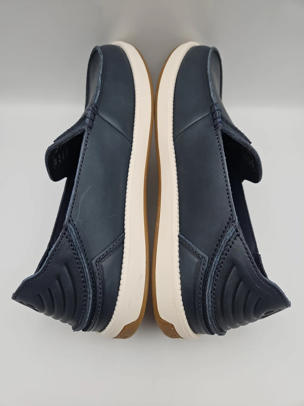 OluKai Men's Navy Leather Slip-On Loafers with Cream Sole